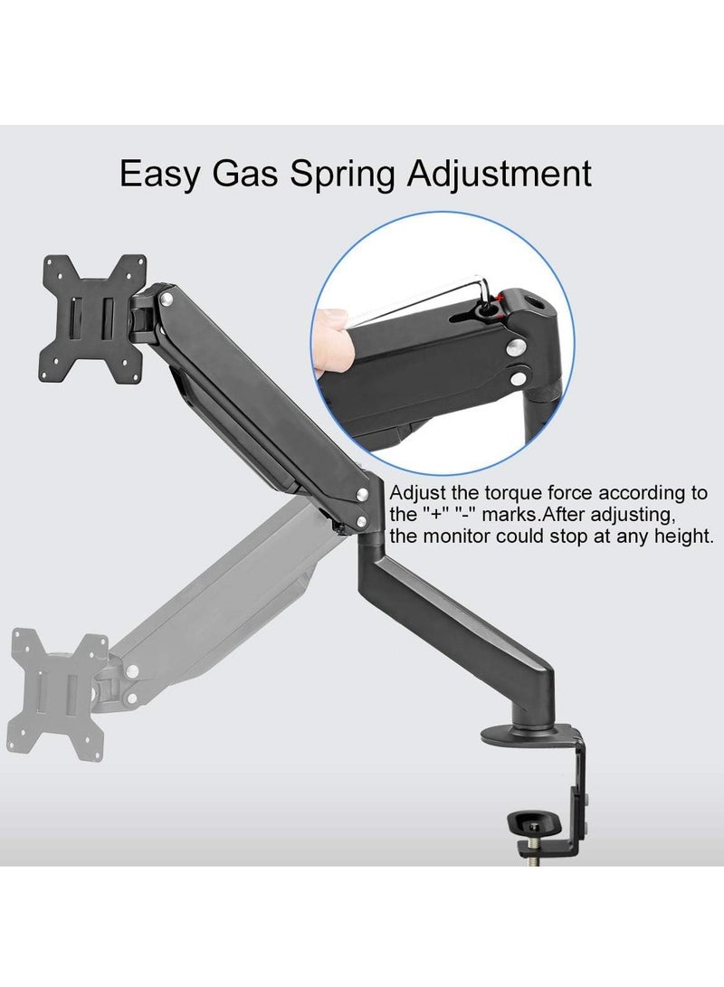 Single Monitor Mount Gas Spring Monitor Arm Desk Mount Fully Adjustable Fits 13 to 32 inch Monitors Weight Capacity up to 9kg  - Image 4