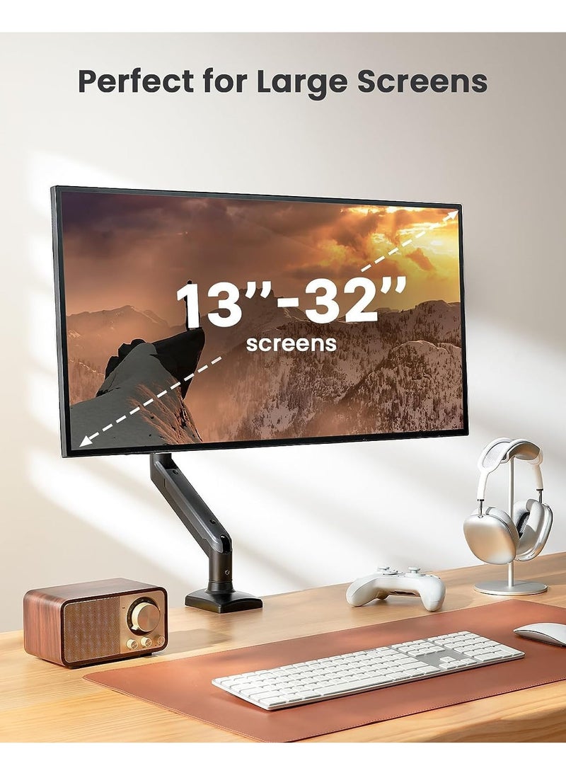 Single Monitor Mount Gas Spring Monitor Arm Desk Mount Fully Adjustable Fits 13 to 32 inch Monitors Weight Capacity up to 9kg  - Image 3