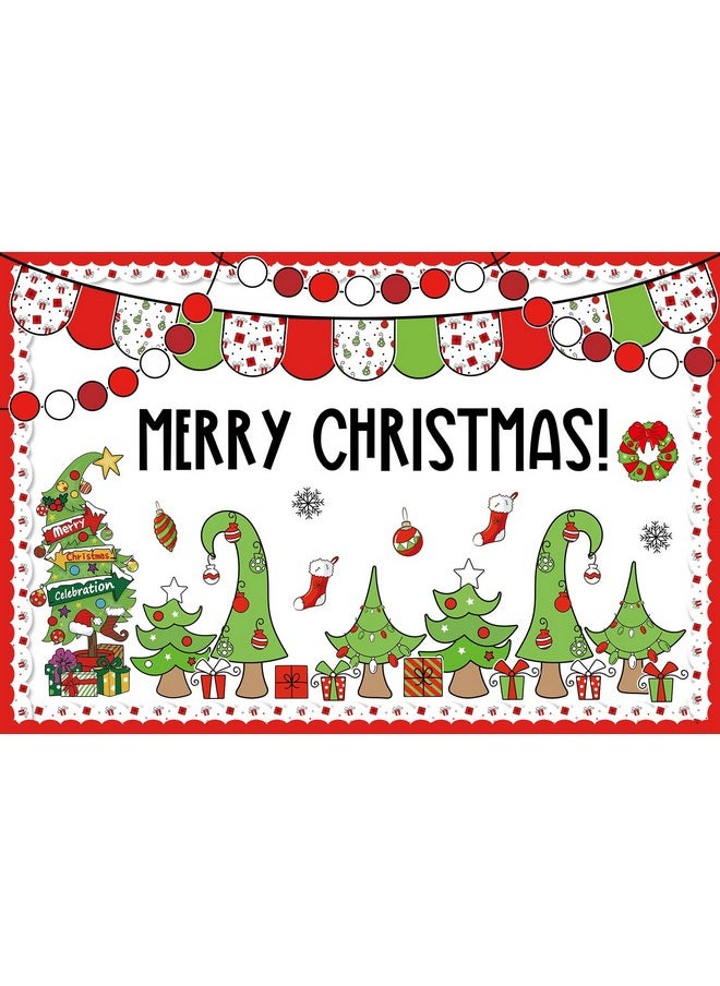 Whaline 94Pcs Merry Christmas Bulletin Board Decoration Kit Holiday Bulletin Board Set Xmas Tree Snowflake Gift Paper Cutouts With Glue Points For Classroom Office Home Decor  - Image 1