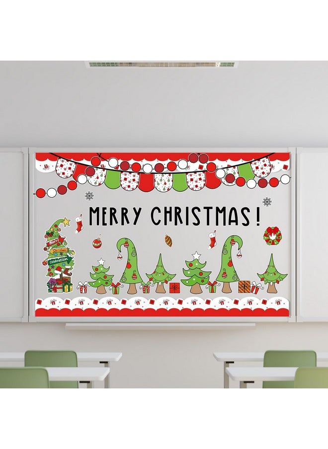 Whaline 94Pcs Merry Christmas Bulletin Board Decoration Kit Holiday Bulletin Board Set Xmas Tree Snowflake Gift Paper Cutouts With Glue Points For Classroom Office Home Decor  - Image 3