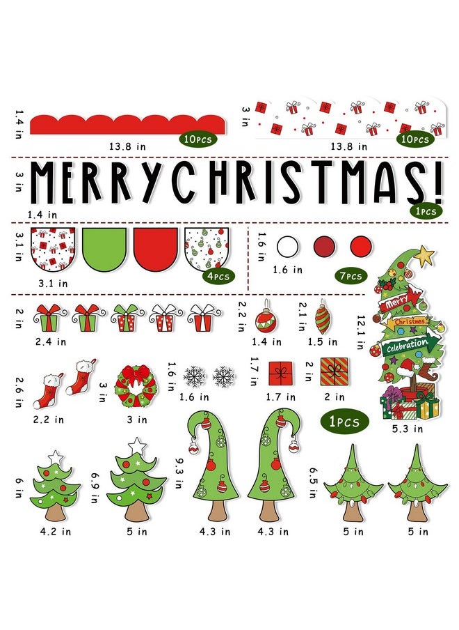 Whaline 94Pcs Merry Christmas Bulletin Board Decoration Kit Holiday Bulletin Board Set Xmas Tree Snowflake Gift Paper Cutouts With Glue Points For Classroom Office Home Decor  - Image 2