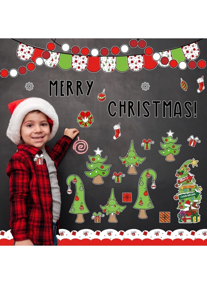 Whaline 94Pcs Merry Christmas Bulletin Board Decoration Kit Holiday Bulletin Board Set Xmas Tree Snowflake Gift Paper Cutouts With Glue Points For Classroom Office Home Decor  - Image 4