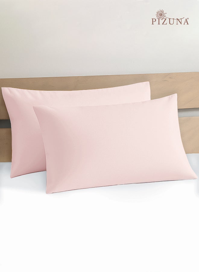 Pizuna Pure 100% Cotton Pillow Case 48 x 74 cm Light Pink, 400 Thread Count Soft Luxurious Long Staple Cotton Sateen Weave Pillow Cover (Cooling Pillowcase White- 2 PC) - Image 1
