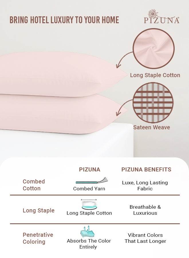 Pizuna Pure 100% Cotton Pillow Case 48 x 74 cm Light Pink, 400 Thread Count Soft Luxurious Long Staple Cotton Sateen Weave Pillow Cover (Cooling Pillowcase White- 2 PC) - Image 2