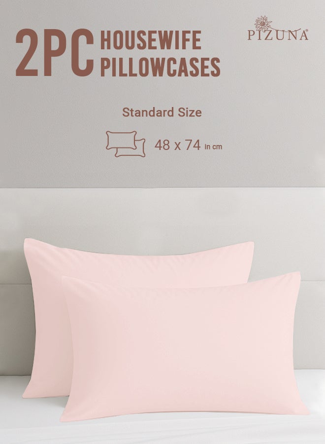 Pizuna Pure 100% Cotton Pillow Case 48 x 74 cm Light Pink, 400 Thread Count Soft Luxurious Long Staple Cotton Sateen Weave Pillow Cover (Cooling Pillowcase White- 2 PC) - Image 3