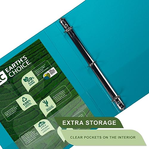 Samsill Plant-Based 1 Inch Durable Round Ring, Made in USA, View Binder, Eco-Friendly, USDA Certified Biobased, 2 Pack, Turquoise - Image 4