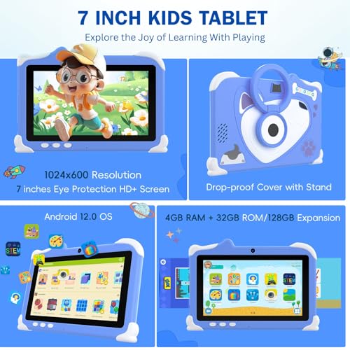 CASON 7 inch Kid Tablet for Study 5-12 Years Age,4GB+32GB Android Tab for Kids,Mini Tablet with Shockproof Case,FHD Eye Comfort Display,Parental Control, Games & Education for Boys, Girls (Blue) - Image 2