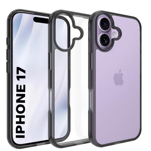 RIGGEAR Shockproof Clear Hybrid Armor Back Cover Case Compatible with iPhone 17 (Clear-Black Bumper and Transparent PC) - Image 1