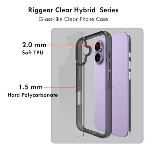 RIGGEAR Shockproof Clear Hybrid Armor Back Cover Case Compatible with iPhone 17 (Clear-Black Bumper and Transparent PC) - Image 4