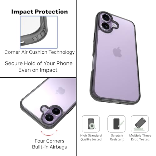 RIGGEAR Shockproof Clear Hybrid Armor Back Cover Case Compatible with iPhone 17 (Clear-Black Bumper and Transparent PC) - Image 3