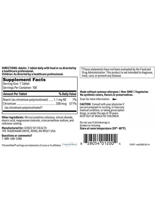 Klaire Labs Klaire Labs Chromemate - Chromemate Chromium Polynicotinate 200mcg Supplement - Bioavailable Form of Chromium with Niacin - Hypoallergenic (100 Tablets) - Image 5