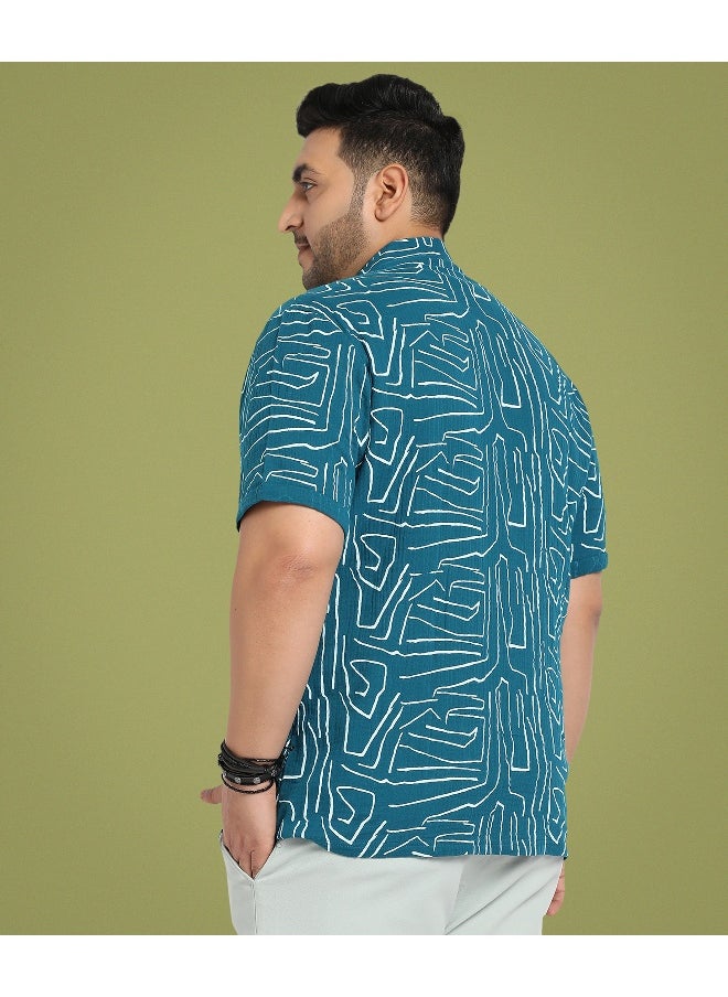 Men's Teal Blue Abstract Lines Print Shirt - pzsku/Z1B3362CB88B1E2C75117Z/45/_/1727685019/70a7e448-5b3b-45a6-a169-ddfe6d7f499a