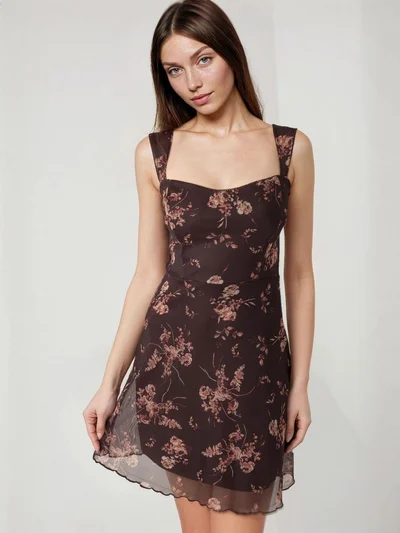 HICCUP Polka Dot Sleeveless Mini Tulle Dress with Square Neckline