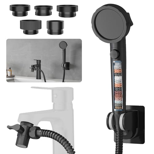 HEROBAI Sink Hose Sprayer Attachment for Faucet, 3 Mode Shower Head Attaches to Tub Faucet with 5 Adapters, High Pressure Shower Head for Bathtub, Handheld Showerhead with Filter (Black) - Image 1