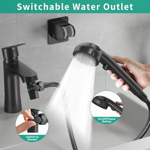 HEROBAI Sink Hose Sprayer Attachment for Faucet, 3 Mode Shower Head Attaches to Tub Faucet with 5 Adapters, High Pressure Shower Head for Bathtub, Handheld Showerhead with Filter (Black) - Image 2