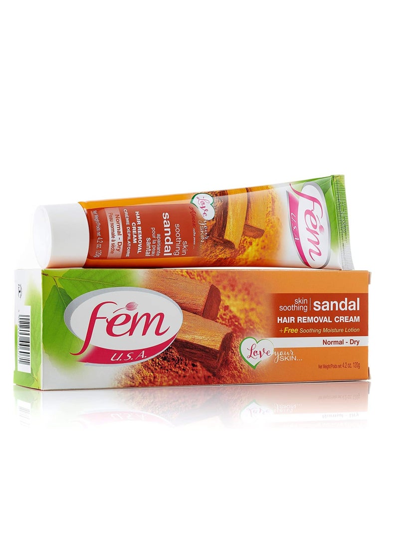 fem Hair Removal Cream with Sandal | For Softening Skin - 120g With pH Balancing Skin Care Lotion - Image 1