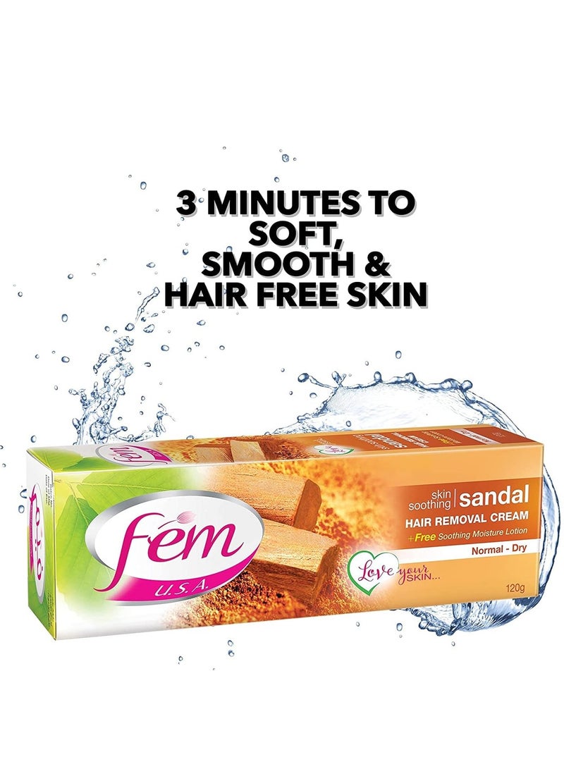fem Hair Removal Cream with Sandal | For Softening Skin - 120g With pH Balancing Skin Care Lotion - Image 4