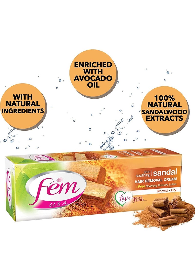 fem Hair Removal Cream with Sandal | For Softening Skin - 120g With pH Balancing Skin Care Lotion - Image 2