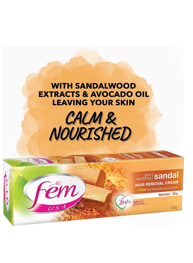 fem Hair Removal Cream with Sandal | For Softening Skin - 120g With pH Balancing Skin Care Lotion - Image 3