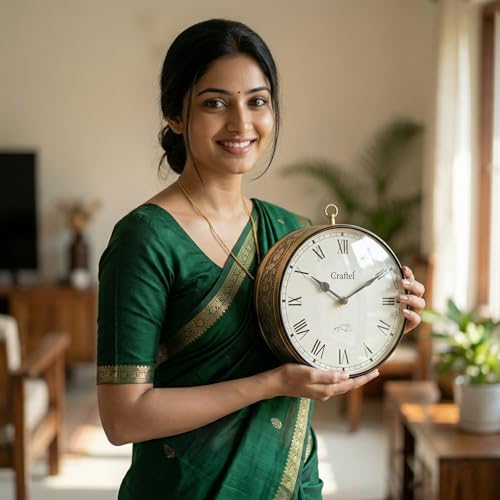 CRAFTEL Double Sided Station Wall Clock Multi-Layer Electroplated | Both Roman Numerals | Aluminum Matte-Finish Dial Brass Body | Dial - 10 Inches, Shiny Gold | 365 Days Warranty - Image 5