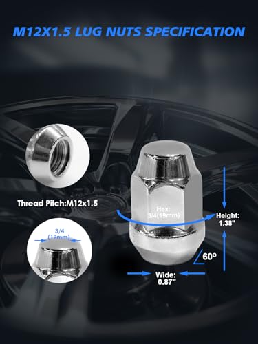 TAGMORE M12X15 Lug Nuts 20pcs Wheel Nut Set Compatible with Buick Dodge Chrysler Ford GMC Cadillac ChevroletChevy Lincoln Toyota Hyundai Pontiac - Image 3