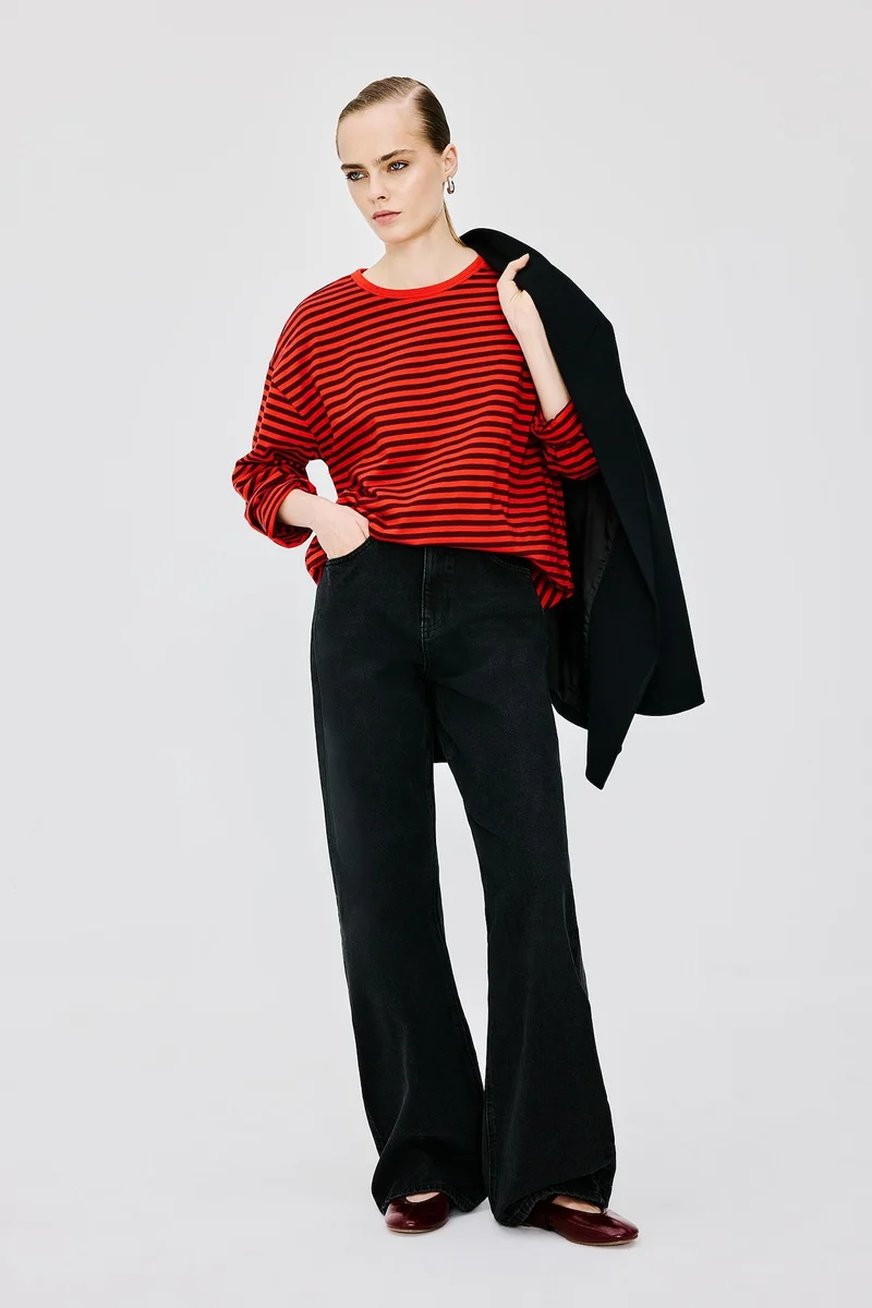 ديفاكتو Straight Wide Leg High Waist Jeans