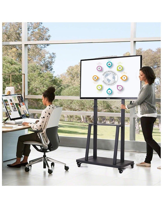 حامل تلفزيون متنقل على عجلات حامل أرضي للتلفزيون عالي التحمل لأجهزة تلفزيون مسطحة LCD LED OLED مقاس 32-80 بوصة مع رف معدني بطبقتين ارتفاع قابل للتعديل يحمل ما يصل إلى 65 كجم بحد أقصى VESA 600 × 400 مم - Image 2