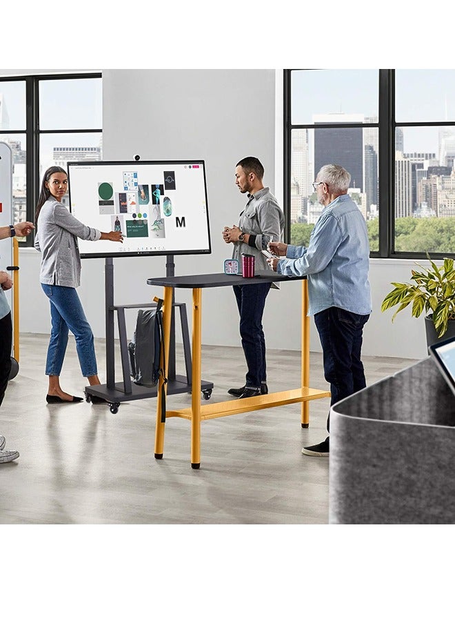 حامل تلفزيون متنقل على عجلات حامل أرضي للتلفزيون عالي التحمل لأجهزة تلفزيون مسطحة LCD LED OLED مقاس 32-80 بوصة مع رف معدني بطبقتين ارتفاع قابل للتعديل يحمل ما يصل إلى 65 كجم بحد أقصى VESA 600 × 400 مم - Image 3