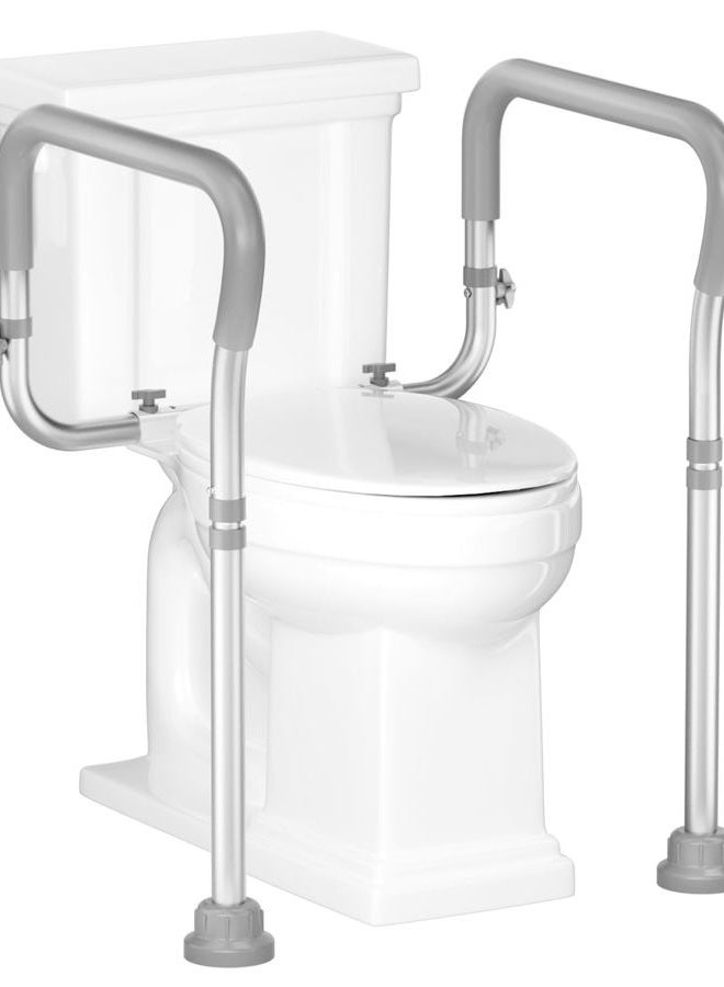 HOMLAND Toilet Safety Rail for Seniors with Adjustable Height & Width, Toilet Safety Frame with Handles, 350LB Toilet Support Rail for Handicap and Disabled, Grey - Image 1