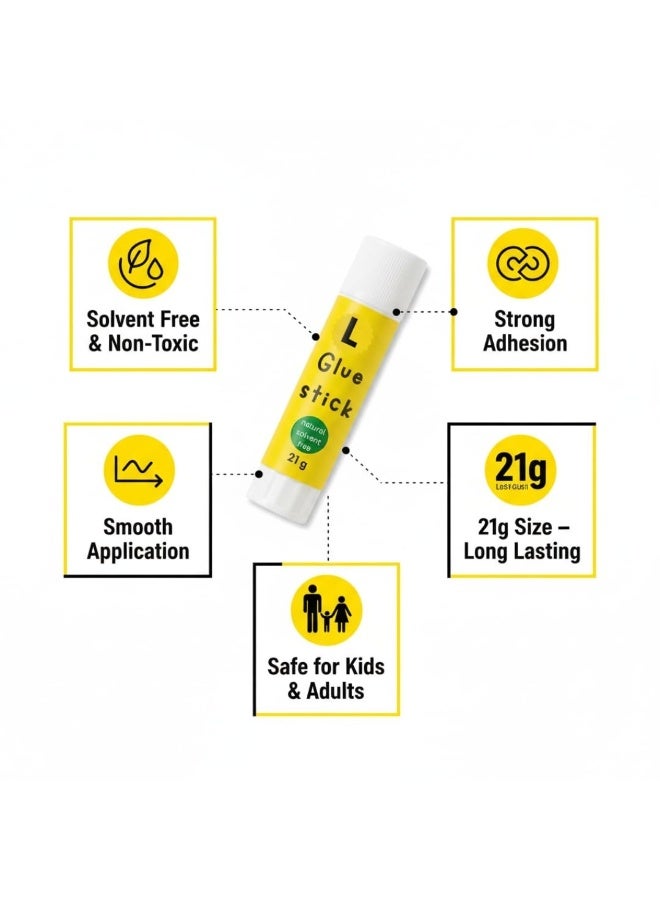 لوكاداه عبوة من 5 أعواد غراء، وزنها 21 غرامًا - غير سامة، قابلة للغسل، وخالية من الأحماض، مناسبة للمدرسة والمكتب والأطفال ولوازم الحرف اليدوية والمشاريع اليدوية والقصاصات والورق والكرتون والفنون - أعواد غراء خالية من المذيبات - Image 2