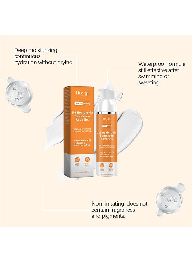 Hoygi 1% Hyaluronic Sunscreen Aqua Gel, SPF 50+ PA+++ Sunscreen Cream, for Broad Spectrum & Blue Light Protection, Hydrating Sunscreen for Face, Highly Effective Sunprotection Gel Cream, 50ml - Image 3