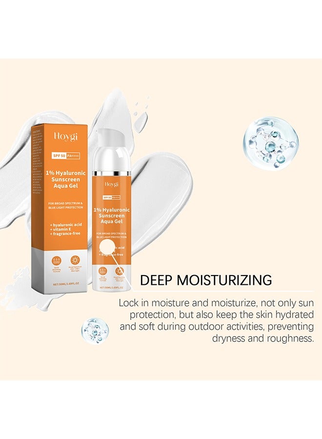 Hoygi 1% Hyaluronic Sunscreen Aqua Gel, SPF 50+ PA+++ Sunscreen Cream, for Broad Spectrum & Blue Light Protection, Hydrating Sunscreen for Face, Highly Effective Sunprotection Gel Cream, 50ml - Image 4