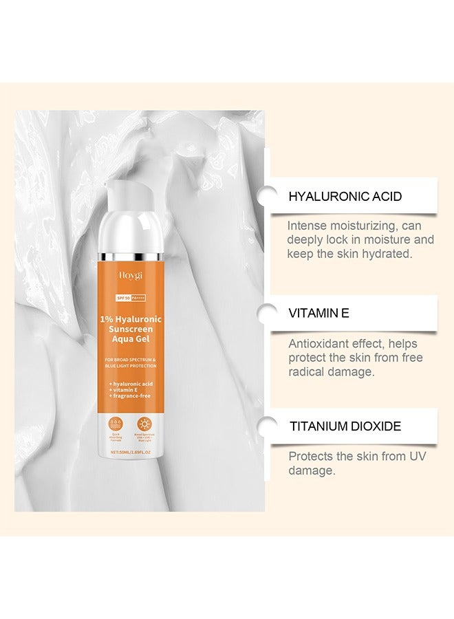 Hoygi 1% Hyaluronic Sunscreen Aqua Gel, SPF 50+ PA+++ Sunscreen Cream, for Broad Spectrum & Blue Light Protection, Hydrating Sunscreen for Face, Highly Effective Sunprotection Gel Cream, 50ml - Image 5