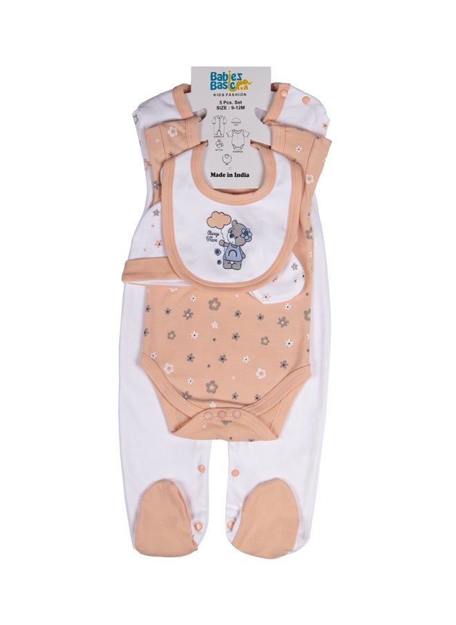Babies Basic 5 Piece Unisex 100% Cotton Gift Set Include Bib, Romper, Mittens, Cap And Sleepsuit/Jumpsuit  - Image 5