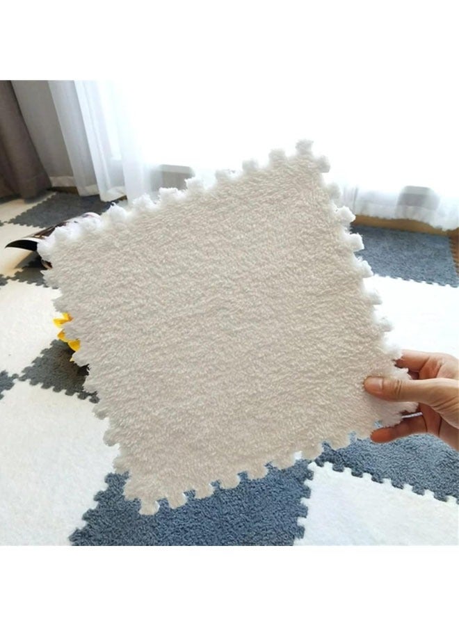 12Pcs Plush Foam Floor Mat Square Interlocking Carpet Tiles with Border Fluffy Play Mat Floor Tiles Soft Climbing Area Rugs for Home Playroom Decor (White+Beige) - Image 3