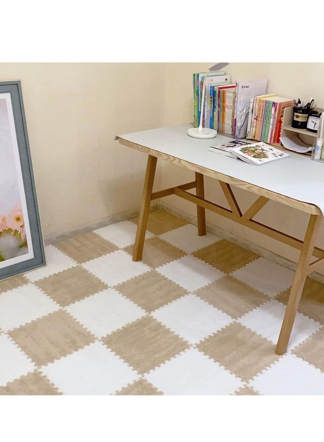 12Pcs Plush Foam Floor Mat Square Interlocking Carpet Tiles with Border Fluffy Play Mat Floor Tiles Soft Climbing Area Rugs for Home Playroom Decor (White+Beige) - Image 5