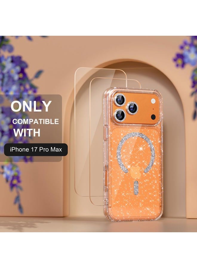 Choiche Magnetic for Phone 17 Pro Max Case Women Phone Case, Glitter Clear | Cute Bling Sparkly, Military Grade Drop Protection, with Diamond Camera Lens Covers, 6.9-inch - Image 2