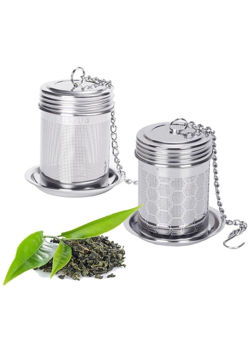 Dailychic 2PCS Premium Stainless Steel Tea Strainers for Loose Tea,Tea Mesh Strainer with Lid and Drip Tray,Loose Leaf Tea Infuser with Chain Hook, Coffee Strainer to Brewing Steeping Loose Leaf - Image 1