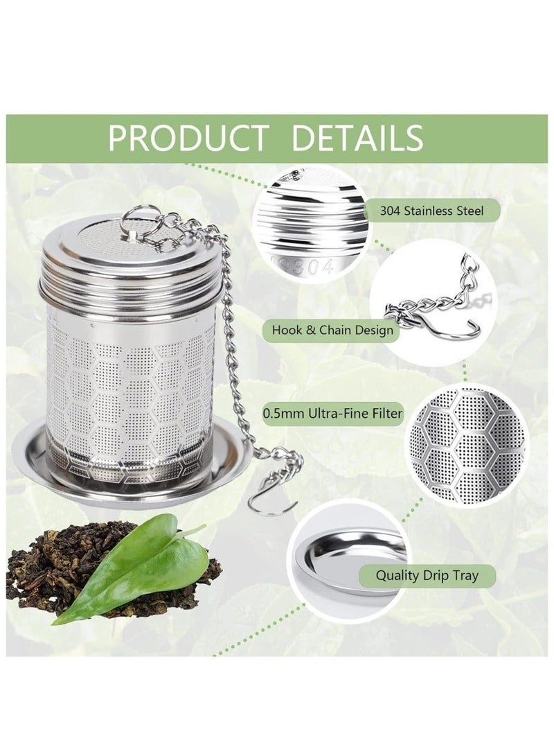 Dailychic 2PCS Premium Stainless Steel Tea Strainers for Loose Tea,Tea Mesh Strainer with Lid and Drip Tray,Loose Leaf Tea Infuser with Chain Hook, Coffee Strainer to Brewing Steeping Loose Leaf - Image 3