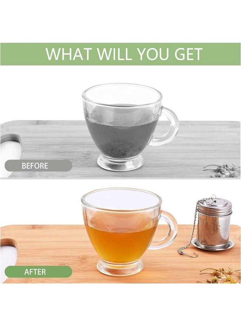 Dailychic 2PCS Premium Stainless Steel Tea Strainers for Loose Tea,Tea Mesh Strainer with Lid and Drip Tray,Loose Leaf Tea Infuser with Chain Hook, Coffee Strainer to Brewing Steeping Loose Leaf - Image 4