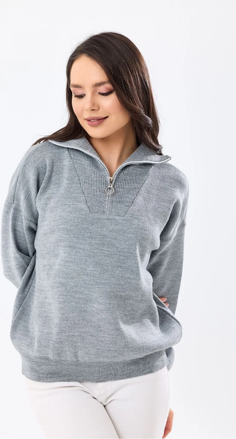 Cloudy Kids Zippered Turtleneck Oversize Knitwear Sweater