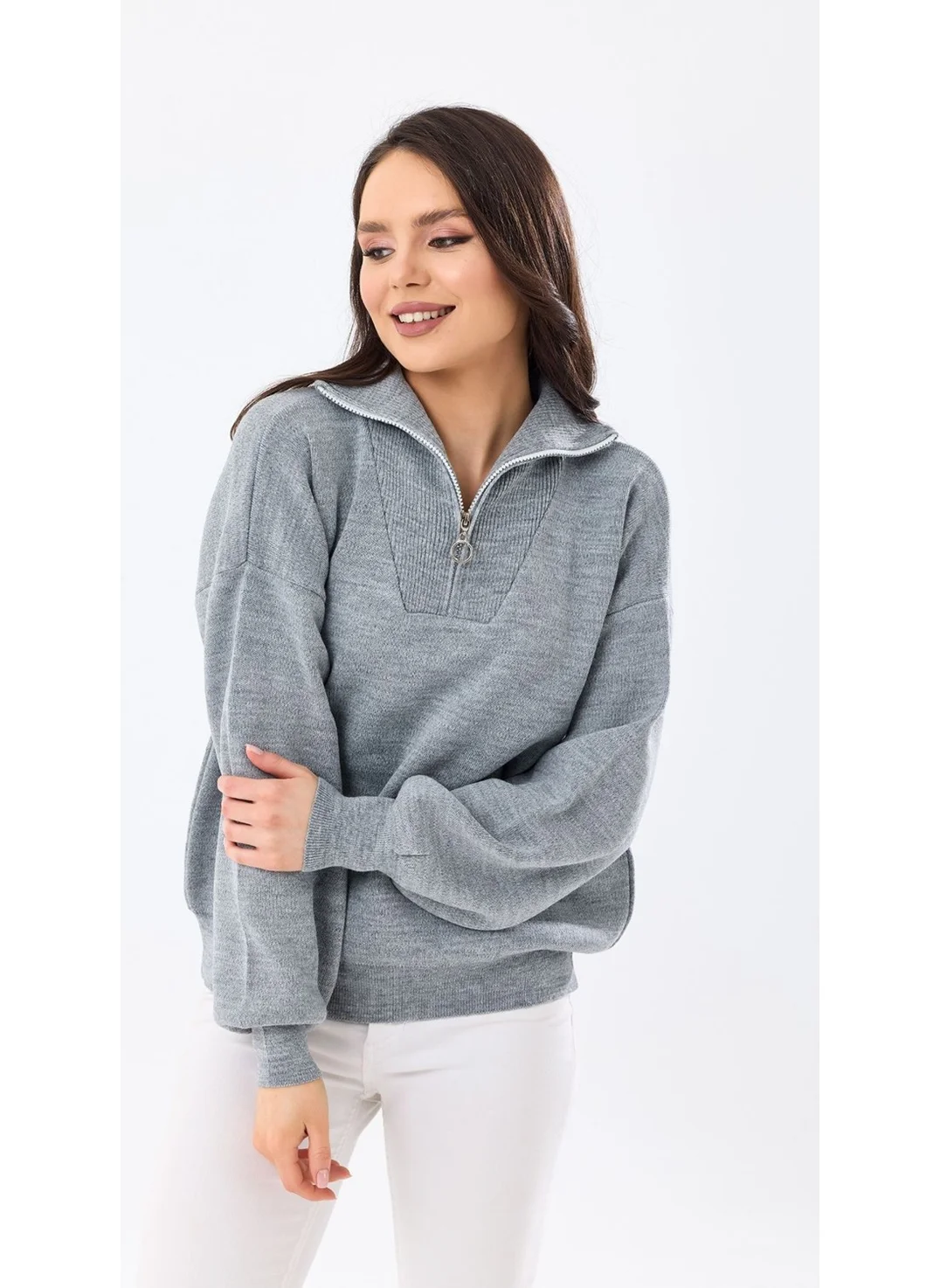 Cloudy Kids Zippered Turtleneck Oversize Knitwear Sweater