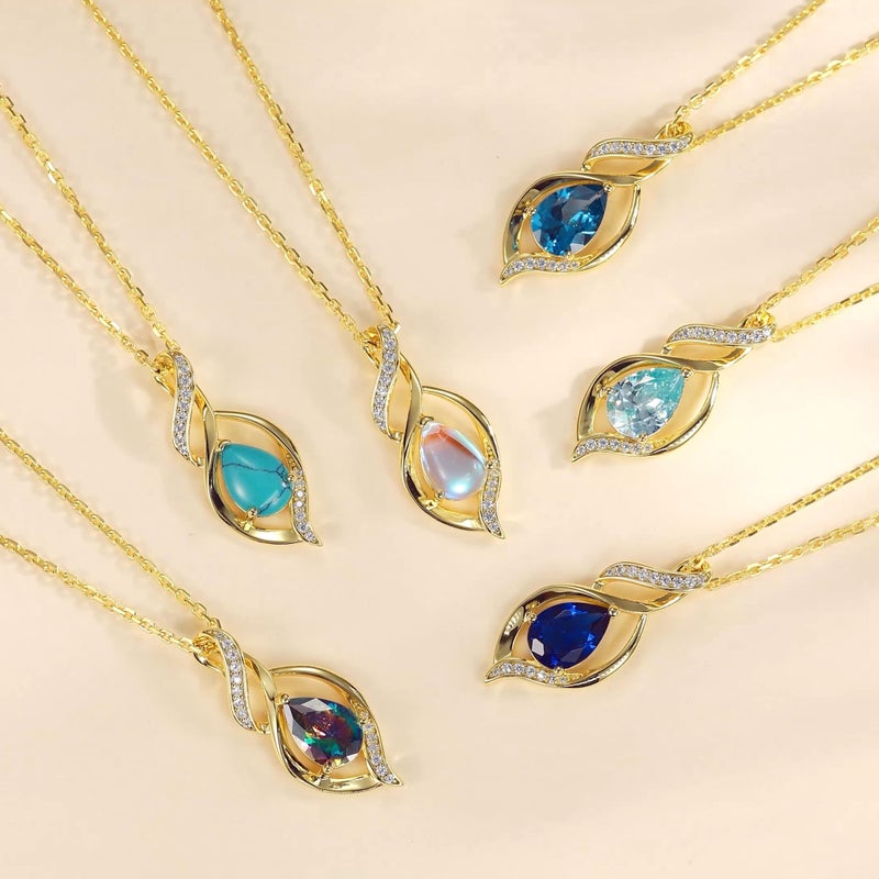 FANCIME 14K Gold Plated March Birthstone Necklace for Women Aquamarine Teardrop Necklace Sterling Silver Infinity Love Birthday Gifts for Women, 16"+2" Inches - Image 5