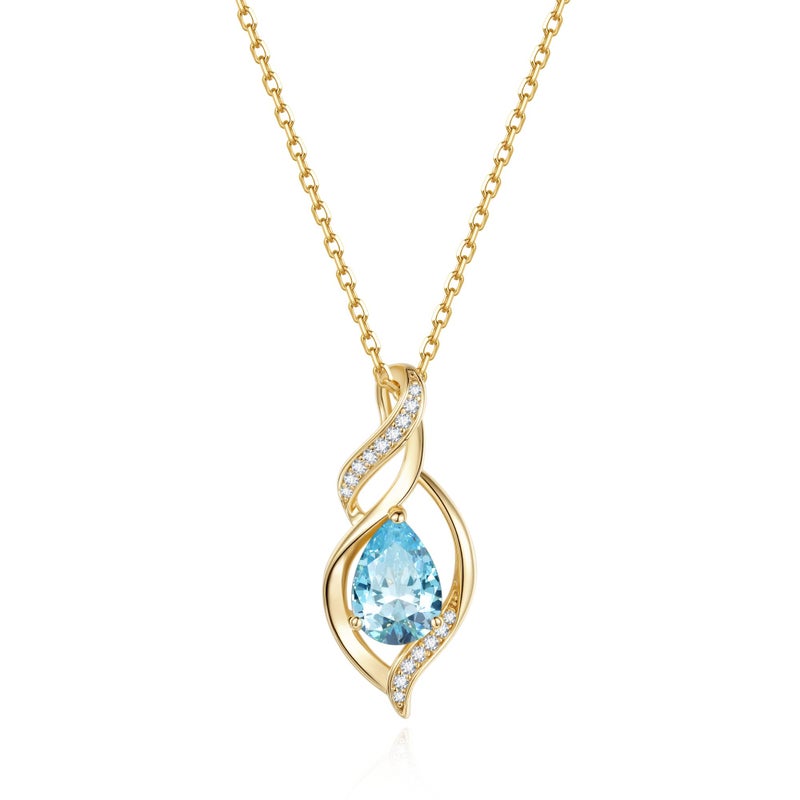 FANCIME 14K Gold Plated March Birthstone Necklace for Women Aquamarine Teardrop Necklace Sterling Silver Infinity Love Birthday Gifts for Women, 16"+2" Inches - Image 1