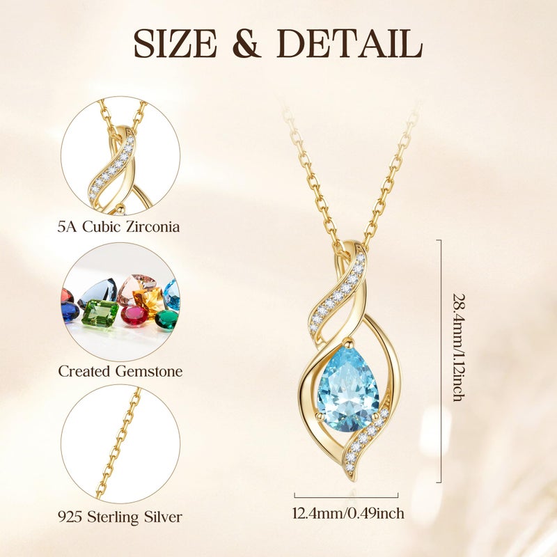 FANCIME 14K Gold Plated March Birthstone Necklace for Women Aquamarine Teardrop Necklace Sterling Silver Infinity Love Birthday Gifts for Women, 16"+2" Inches - Image 2