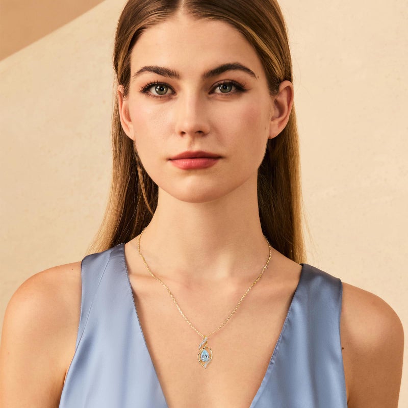 FANCIME 14K Gold Plated March Birthstone Necklace for Women Aquamarine Teardrop Necklace Sterling Silver Infinity Love Birthday Gifts for Women, 16"+2" Inches - Image 4