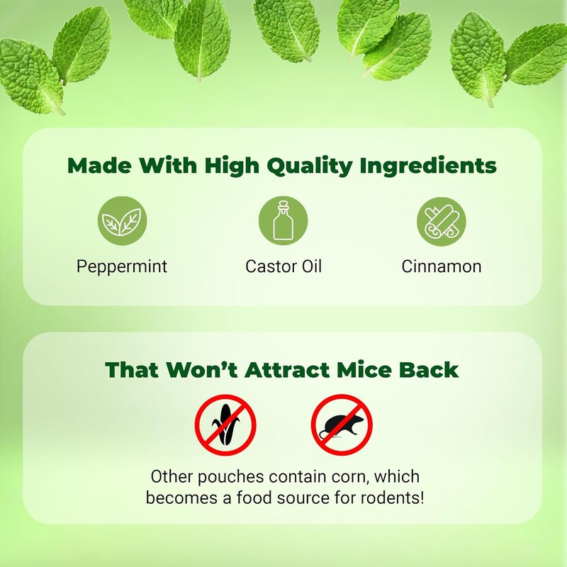 Mighty Mint Mouse Repellent Pouches – Peppermint, Castor Oil & Cinnamon Formula – Natural Indoor Deterrent for Mice and Rodents – Plant-Based, Long-Lasting Protection – 12 Count (Pack of 2) - Image 4