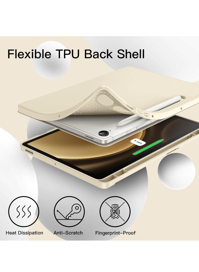 جي تيك حافظة لهاتف سامسونج جالاكسي تاب S9 Fe مقاس 10.9 بوصة مع حامل قلم S ناعم من البولي يوريثان الحراري وحامل ثلاثي الطي غطاء حماية للكمبيوتر اللوحي يدعم قلم S للشحن التلقائي والنوم باللون البيج - Image 4