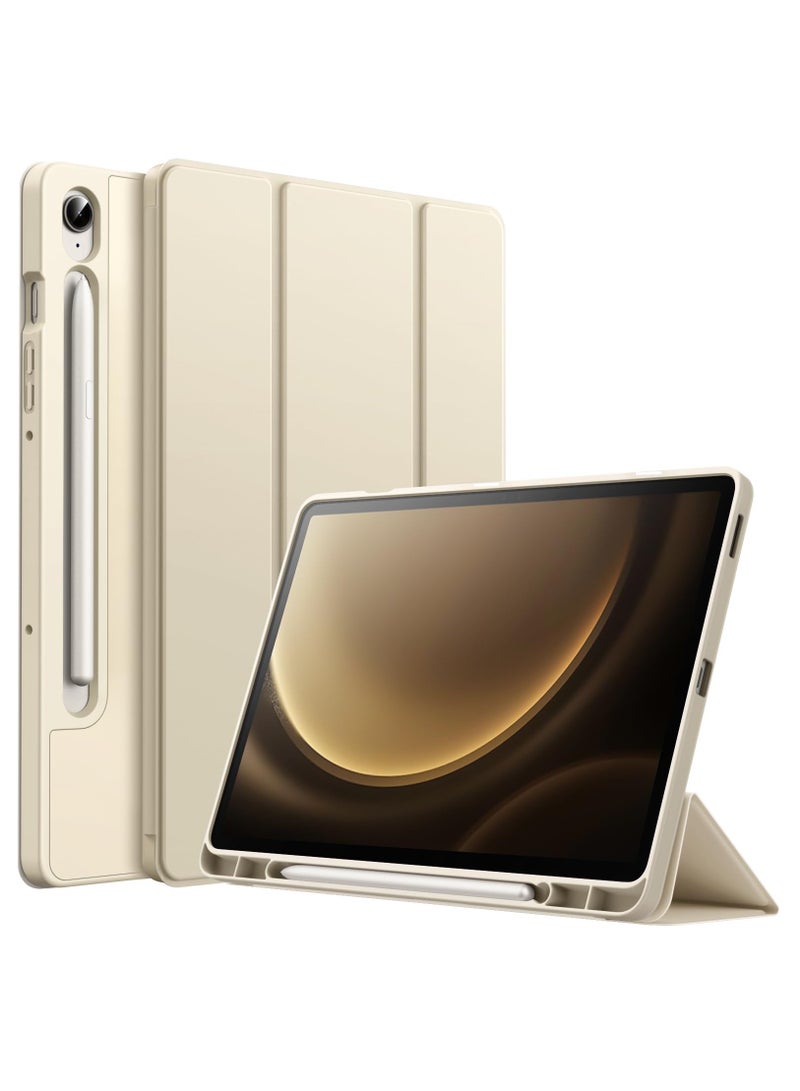 جي تيك حافظة لهاتف سامسونج جالاكسي تاب S9 Fe مقاس 10.9 بوصة مع حامل قلم S ناعم من البولي يوريثان الحراري وحامل ثلاثي الطي غطاء حماية للكمبيوتر اللوحي يدعم قلم S للشحن التلقائي والنوم باللون البيج - Image 1