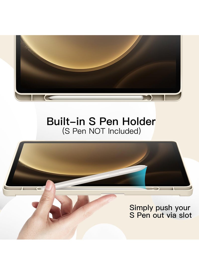 جي تيك حافظة لهاتف سامسونج جالاكسي تاب S9 Fe مقاس 10.9 بوصة مع حامل قلم S ناعم من البولي يوريثان الحراري وحامل ثلاثي الطي غطاء حماية للكمبيوتر اللوحي يدعم قلم S للشحن التلقائي والنوم باللون البيج - Image 2